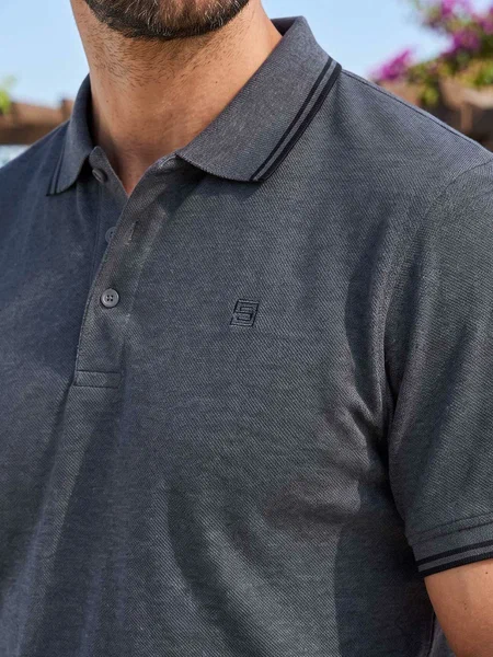 Charcoal Contrast Tipping Polo T-Shirt (POLO-1221)