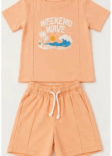 Lambkin Kids RTW Printed Cotton 2 Piece Suit Wave Tee N Shorts Set - Casual Collection