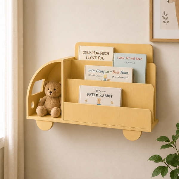 Wooden Cart Bookshelf – Kids’ Room Wall-Mounted Shelf