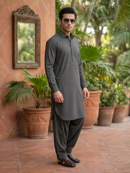 Olive Designer Shalwar Kameez (SK-742)