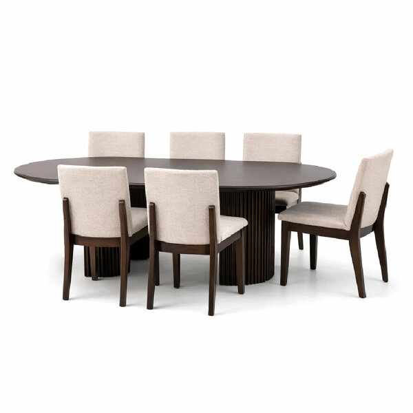 Oaklin 6-Seater Oval Wooden Dining Table Set with Upholstered Chairs