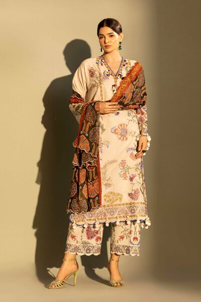 Unstitched Embroidered 3 Piece Muzlin Suit