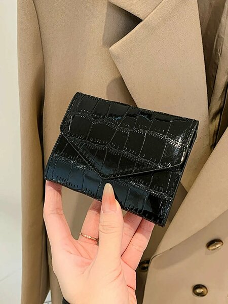 Shein - Crocodile Embossed Flap Pocket Wallet