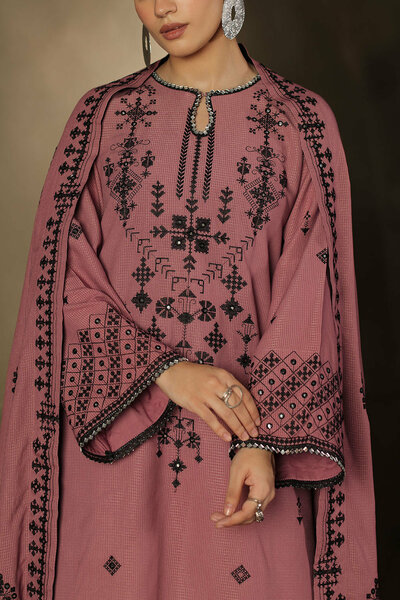 3 Piece Embroidered Linen Mehsuri Suit