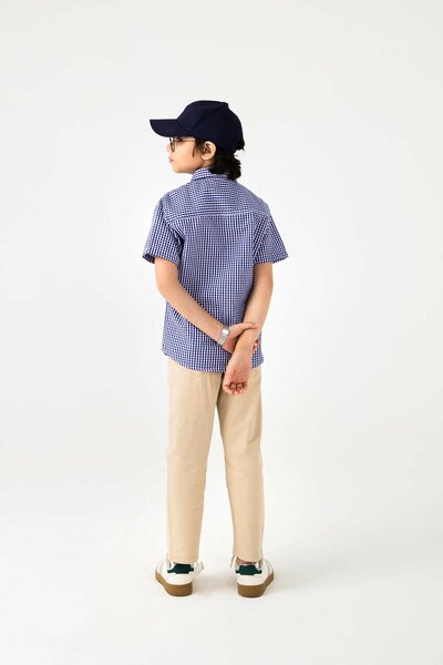 Boys Blue Checkered Cotton Shirt