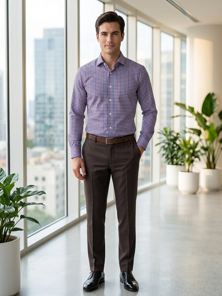Red & Blue Checkered, Elite Edition, Cutaway Collar Men’s Formal Shirt (FS-2999)