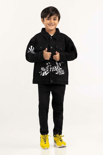 Toddler Boy Jet Black Collared Denim Jacket