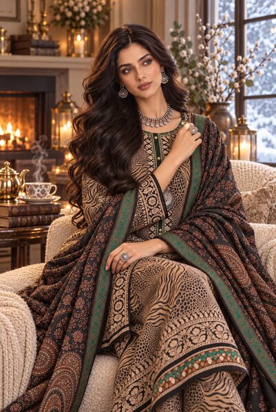 Noor by Saadia Asad Unstitched Printed Linen 3 Piece Suit SA26UNL D1 A - Winter Collection