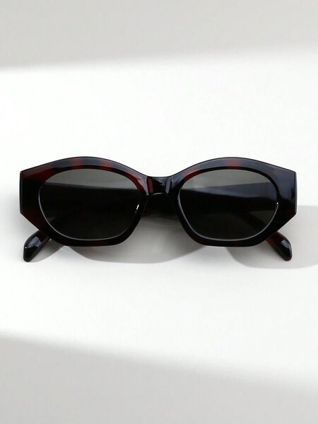 Shein - 1 Pair Women'S Cat Eye Retro Street Style Fashion Glasses - Black