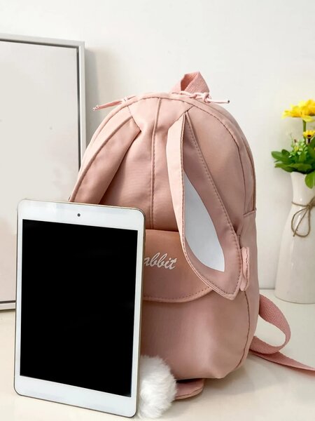 Shein - Girls Letter Embroidery Rabbit Design Functional Backpack