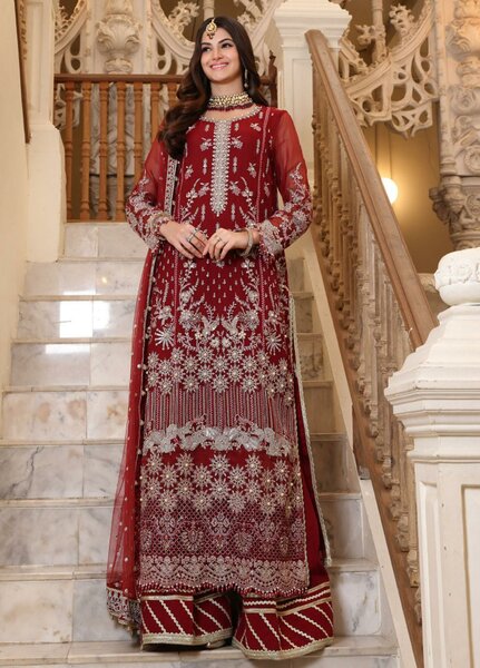Noor Formals By Saadia Asad Embroidered Chiffon Suits Unstitched 3 Piece NSA23FF D-2 Haleh - Festive Collection