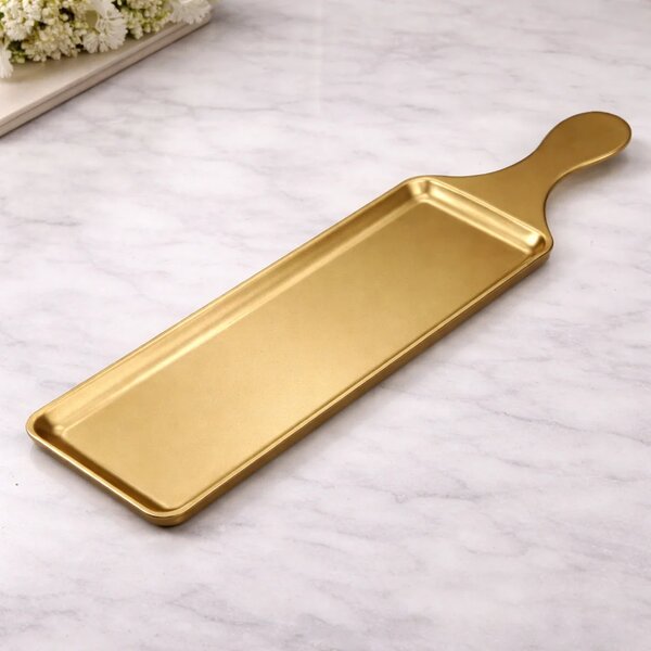 Golden Serving Tray with Handle  43 cm