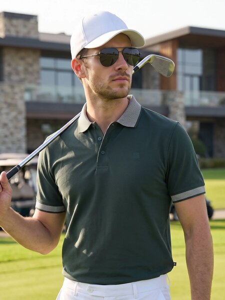Dark Green Jacquard  Polo T-Shirt (POLO-1249)