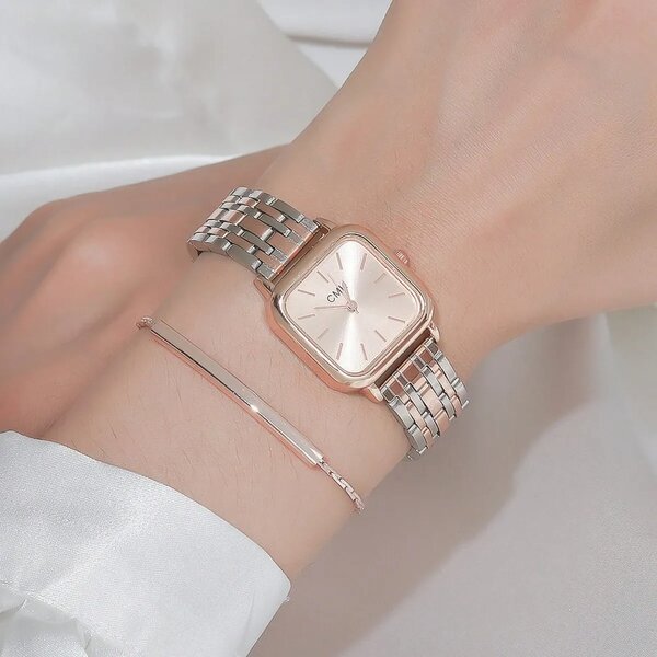 Shein - 2Pcs/Set Minimalist Stainless Steel Strap Quartz Watches For Women