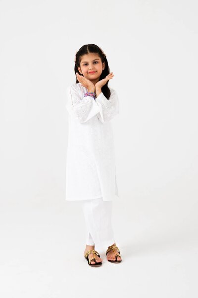 Girls Timeless White Chikankari Kurta Set