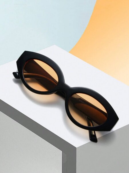 Shein - 1 Pair Women'S Acrylic Casual Retro Oval Fashionable Black Fashion Glasses