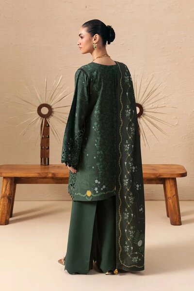 Q prints by Qalamkar Unstitched Embroidered Slub Linen 3 Piece Suit QLK26ULQ Elaris QPW-04B - Winter Collection