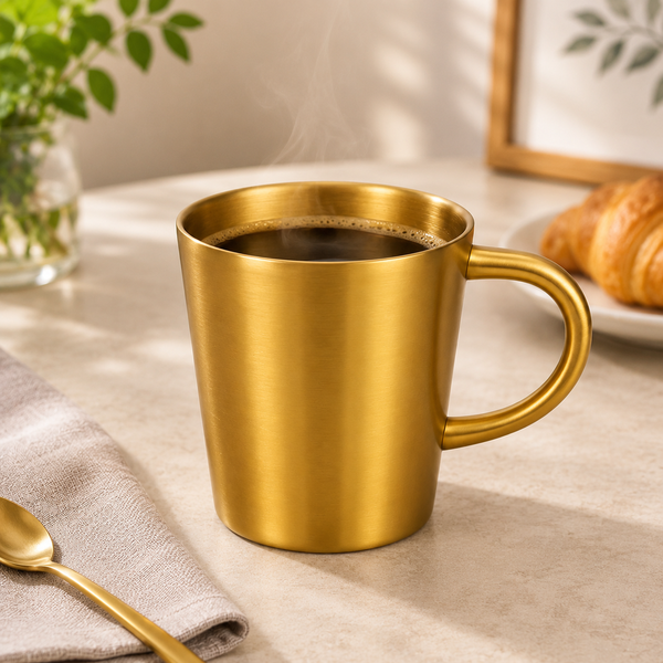 Golden Stainless Steel Tea Cup – 300ml | Luxury Gold Finish Mug for Coffee & Tea Lovers