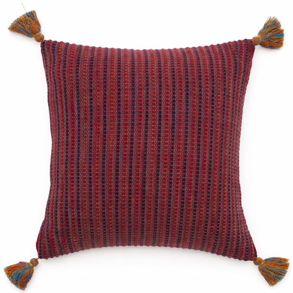 Jute Textures Cushion Cover 18x18" – Rustic Striped Tassel Decorative Pillow