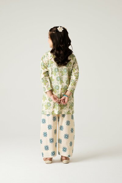 Off-White Printed Kurta Shalwar - 2pc