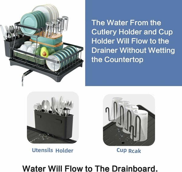 Home.Co - Dish Drainer Rack With Glass Holders