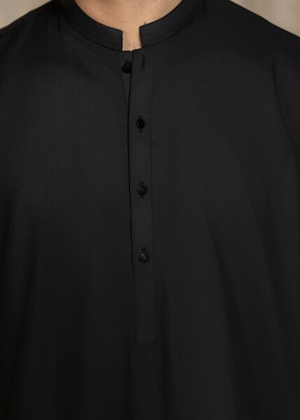 Buraq Men RTW Solids Wash N Wear Kurta Shalwar Suit Black Casual Collection