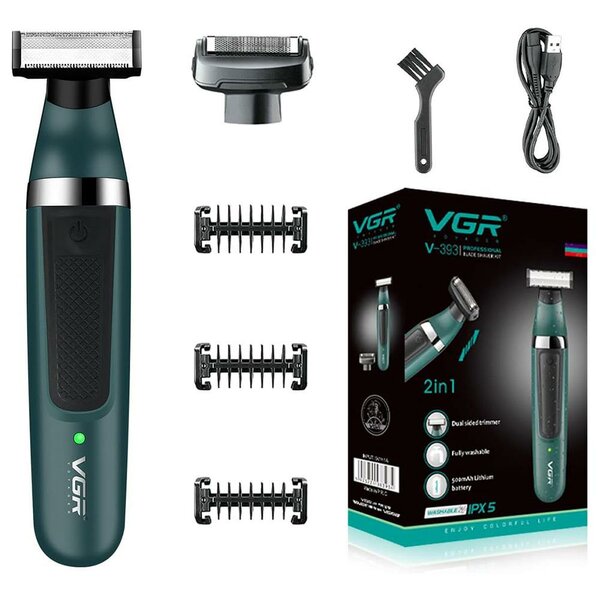VGR - 393 Washable DoubleSided Hybrid Shaver  Foil & Twin Blade Head, Cordless 90min Runtime