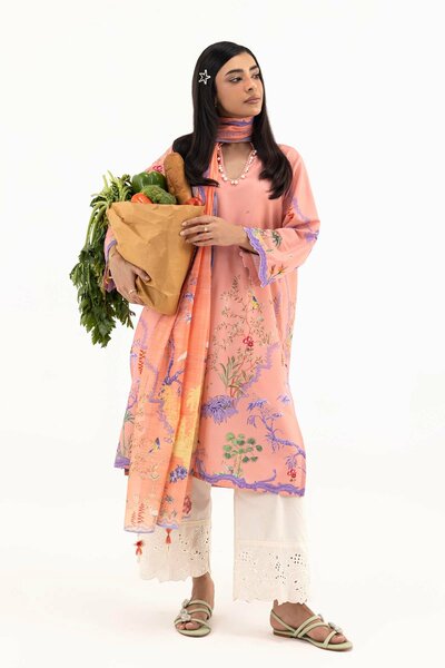 Stitched Printed Linen Shirt+ Dupatta