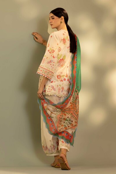 Unstitched Embroidered 3 Piece Muzlin Suit