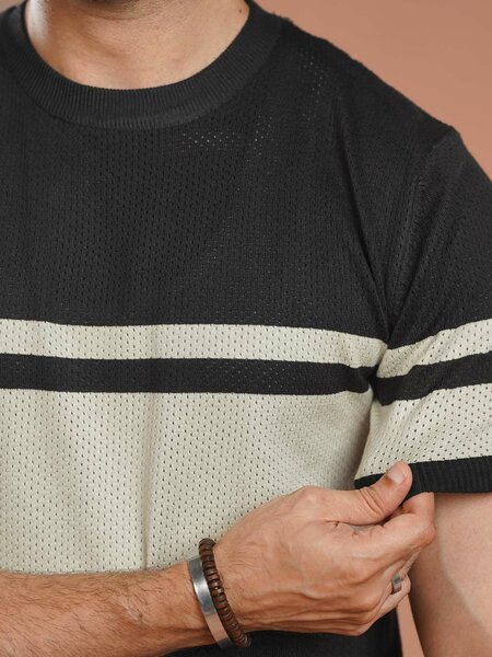 Black & Fawn Premium Knitted Crew Neck T-Shirt (SKCN-031)