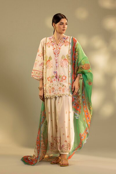 Unstitched Embroidered 3 Piece Muzlin Suit