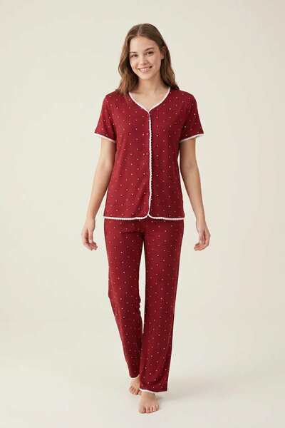 BLS - Heart Print Pajama Set - Jujube Red