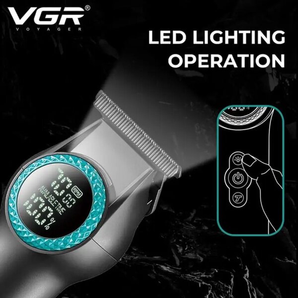 VGR - Ultra-Premium Zero Gapped Professional 8000 Rpm 2 Speed Hair Trimmer Ceramic & Powder Metallurgic Blade Digital Display 2000Mah Lithium Battery Cord/Cordless