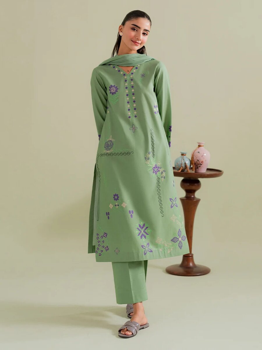 Pistachio-3Pc Embroidered Set