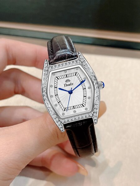 Shein - Rhinestone Decor Tonneau Pointer Quartz Watch