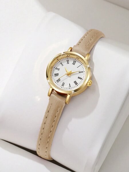 Shein - 1pc Women's Elegant Minimalist Small Dial Quartz Wrist Watch, Fashion & Chic (Watch Box Not Included) - Nude