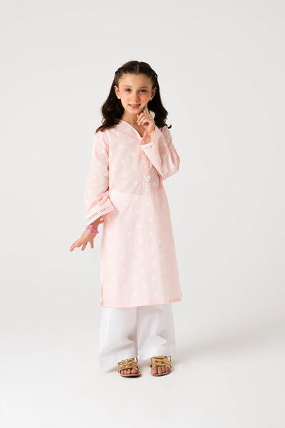 Girls Pink Cotton Kurta Set