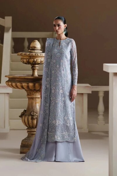Modern Heirloom by Emaan Adeel Unstitched Embroidered Chiffon 3 Piece Suit EA26UMH Blue Verse - Festive Collection