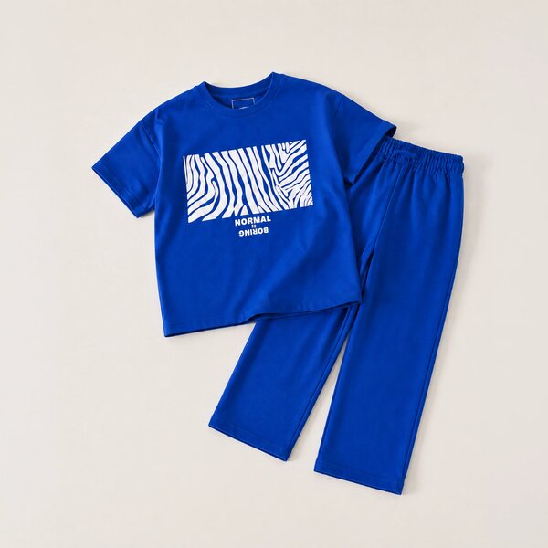 Bright Blue Graphic Jersey Co-ord Set