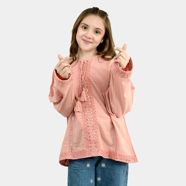 Girls Cotton EMB Top Blush - Peach