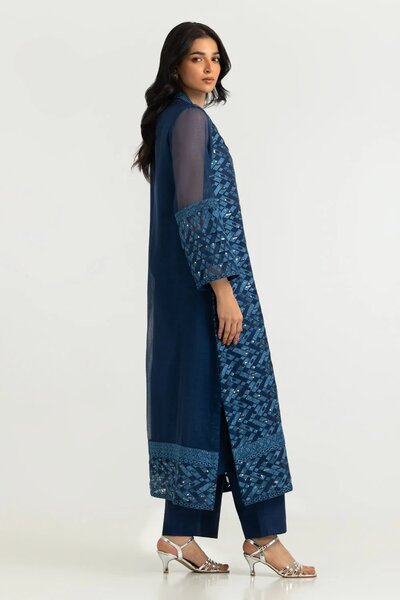 Cotton Net Embroidered Shirt And Dyed Trouser