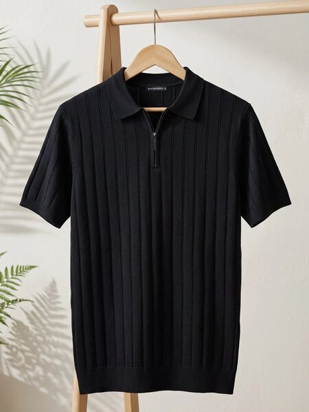 Black Knitted Zipper Polo (SKZP-068)