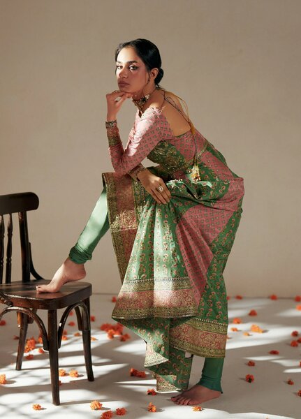 Vera Unstitched Embroidered Silk 3 Piece Suit VR26UWF Rang Multicolor Anarkali - Wedding Collection