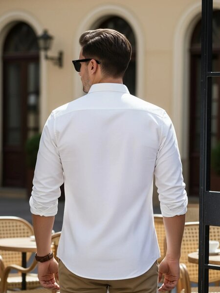 White Self Button Down Casual Shirt (CSB-272)