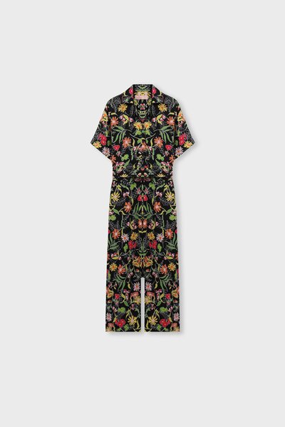 Floral Printed Black Cotton Jumpsuit