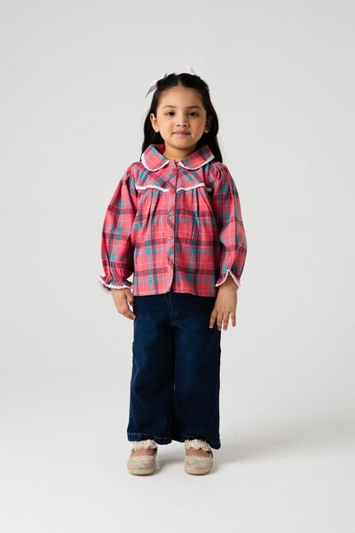 Rosewood Check Lace Flannel Top