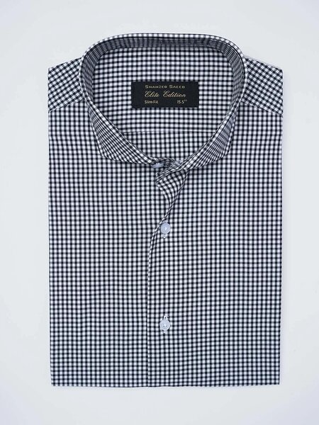 White & Black Checkered, Elite Edition, Cutaway Collar Men’s Formal Shirt (FS-2688)