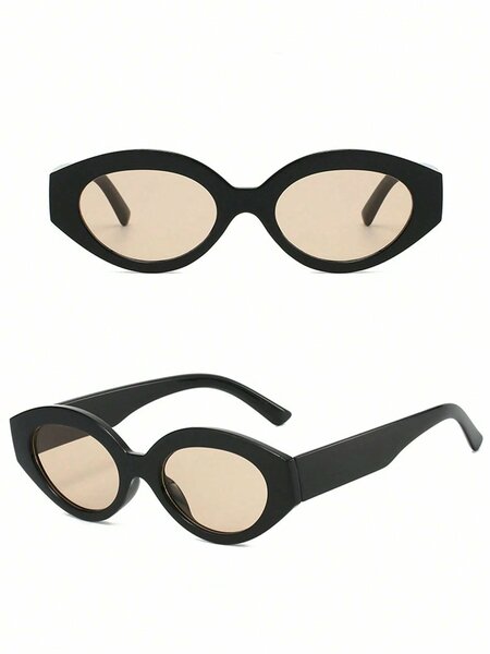Shein - 1 Pair Women'S Acrylic Casual Retro Oval Fashionable Black Fashion Glasses