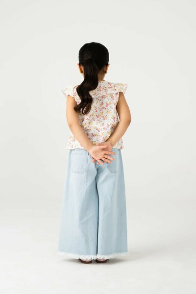White Cotton Floral Button Top
