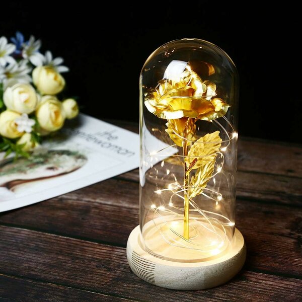 Home.co - LED Foil Rose Glass Dome - Gold
